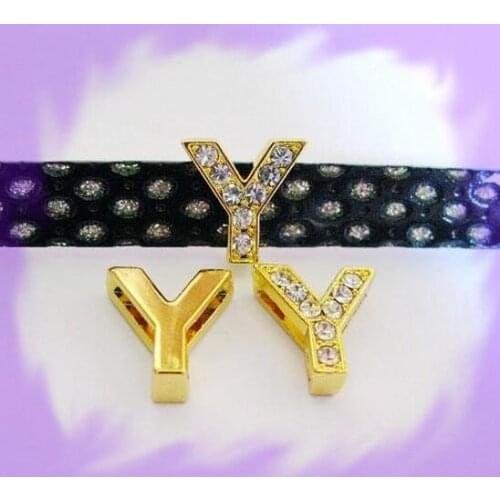 50pcs 8mm zinc alloy and full rhinestone *Y* Slide letters Wear letters Fit Wristbands and Pet Collar DIY Accessories
