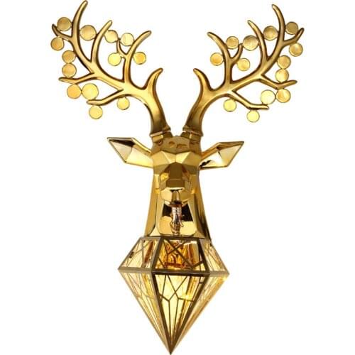 American bright golden deer head wall lamps bedroom bedside living room corridor geometric animal sconces lights decor fixtures
