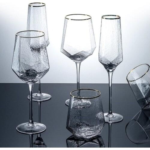 Wine Glasses Goblet Champagne Glass Diamond-Shaped Hammered Gold Cup Nordic Crystal Drinking Glasses Drinkware