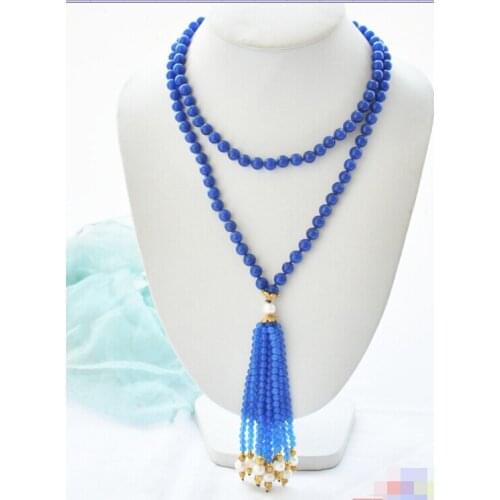 CBN61 Beautiful 40" 10mm blue bead white round pearl necklace