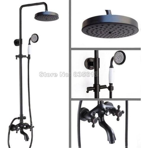 Black Oil Rubbed Bronze Rain Shower Faucet Set with Hand Spray & Bathroom Wall Mounted Tub Dual Handles Mixer Taps Wrs457