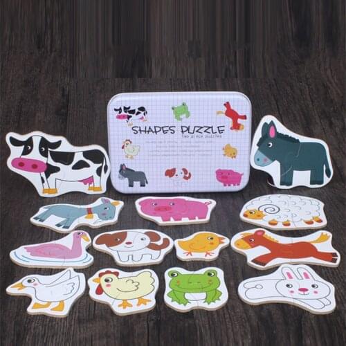 Cartoon Animals Cognition Wooden Puzzle Children Puzzle Box Fruits Transportation Education Early Learning Toys for Kids Baby