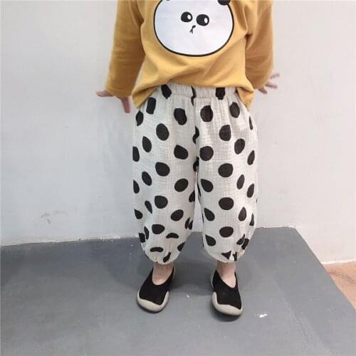 2 3 4 5 6 Years Toddler Baby Pant Dot Printing Elastic Waist Pants For Boy Girls Trousers Spring Autumn Kids Loose Bloom Pants