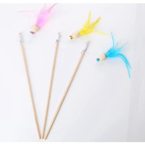 Dorakitten 1pc Kitten Feather Wand Interactive Beaded Decor Funny Cat Bell Wand Kitten Teaser Toy Pet Supplies Cat Favors