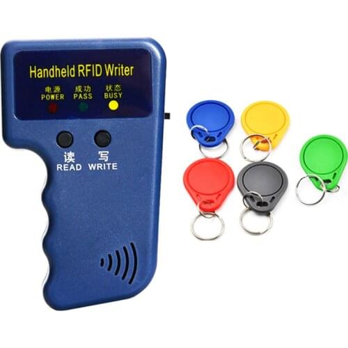 Handheld 125KHz RFID Duplicator Copier Writer Programmer Reader + Keys + EM4305 T5577 Rewritable ID Keyfobs Tags Cards