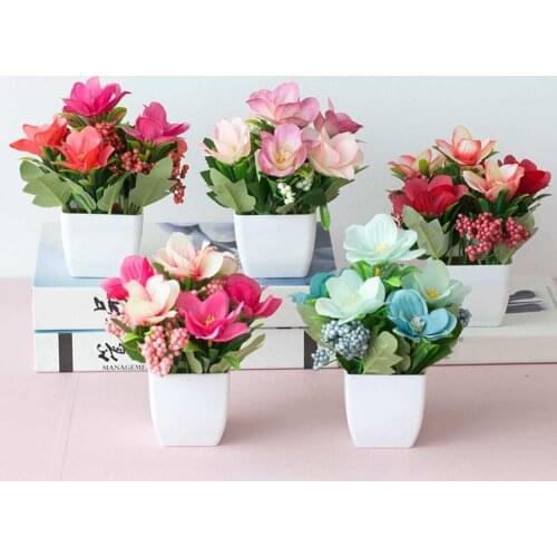 European Style Tea Rose Artificial Flower Pot Bonsai Home Garden Table Room Decor Simulation Green Leave Plant Potted Flower