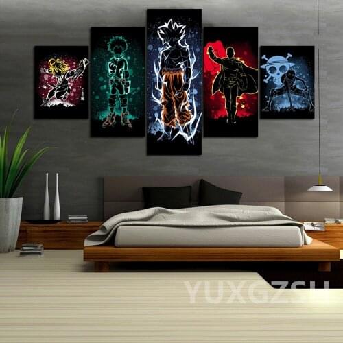 5 Pcs Japanese Anime Characters Picture Abstract Wall Art Canvas Paintings HD Cartoon Poster for Living Room Decor Home Decor