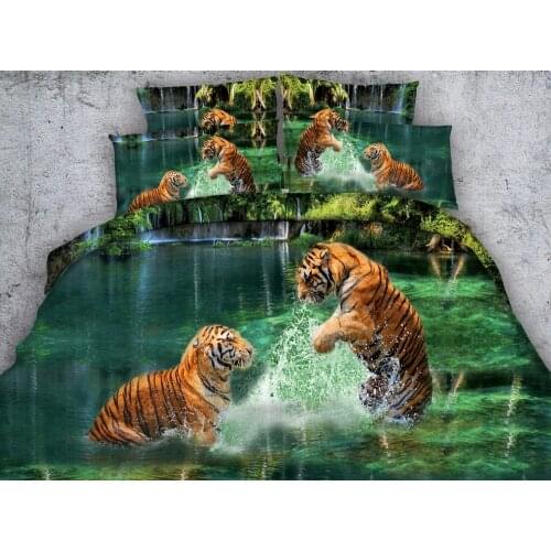 3D Aqua green Tiger Bedding sets Animal print quilt duvet cover bedspreads bed sheet linens California King size Queen twin 4PCS