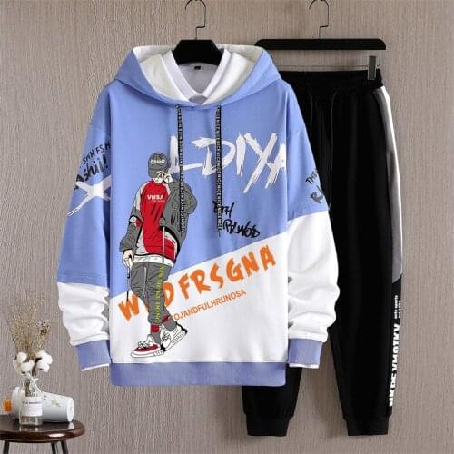 Spring Autumn Mens Sets Hip Hop Fashion Hoodies+Sweatpants 2 Piece Sets Tracksuit Sets Streetwear Jogger Sets Men Clothing Sets