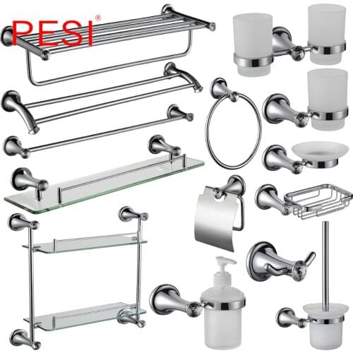 Bathroom Accessories Hardware Set Towel Rail Rack Bar Shelf Toilet Paper Tissue Holder Robe Coat Hook Toothbrush Holder,Chrome