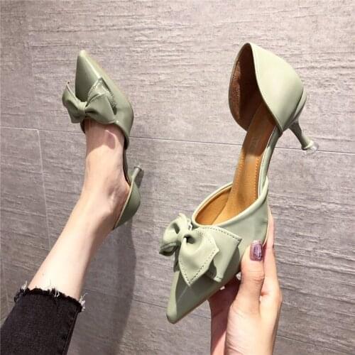 Summer new style Korean all-match stiletto heels sweet bow-knot pointed bridesmaid shoes plus size 40 womens shoes
