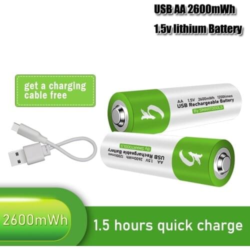 1.5V USB AA li-ion Battery 2600mwh 100% capacity li-polymer USB rechargeable lithium usb battery USB cable