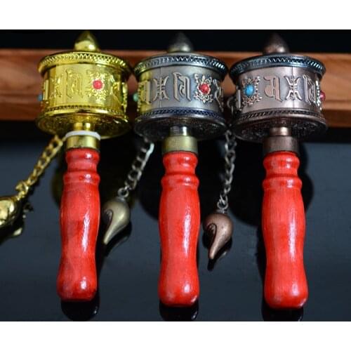Mini Portable Tibet Religious Ornament, Inside the Scriptures pray for peace,Buddhist Six Words Mantra Hand Prayer Wheel