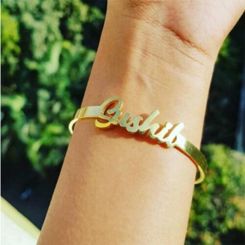 Fashion 2020 Custom Gold Stainless Steel Name Bracelet Homme for Women Kids Man Jewelry Personalized Bangles Gifts for Femme