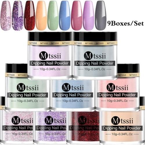 Mtssii 9Pcs Dipping Nail Powder Set 10g Dip Glitter Powder Dust Natural Dry Without Lamp Cure Dippping System Powder Kit