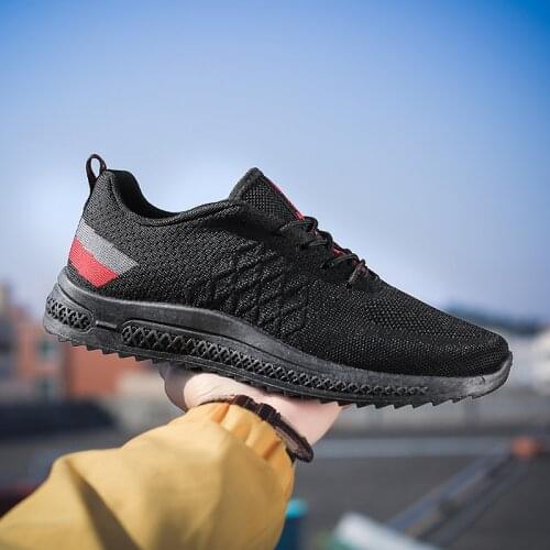 Men Running Shoes Outdoor Breathable Male Sneakers Non-slip Lace-up Trainers Mesh Black Athletic Walking Shoes Big Size 39-44