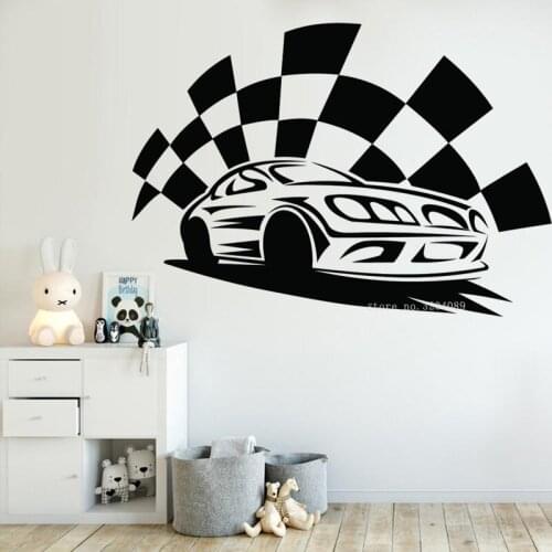 Race Car Chequered Flag Wall Sticker Transport Extreme sport Decal Self-adhesive Home Décor Living Room Nursery poster DG617