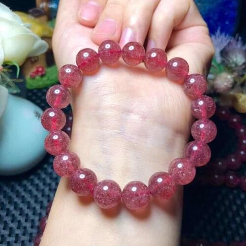 Natural 8mm Strawberry Quartz Crystal Bracelet Woman Love Party Gift Round Bead Gift Stretch Lucky Sun Stone Jewelry