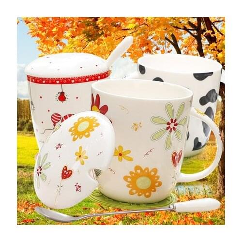 Creative Mug Ceramic Cup With Lid With Spoon Large Coffee Milk Tea Juice Cup To Send Coasters New Bone China Home Drinkware Gift