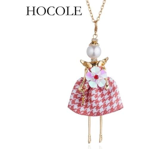 HOCOLE New 2018 Women Doll Cute Long Necklaces & Pendant Dress Baby Girls Maxi Necklace Flower Dress Statement Necklace Jewelry