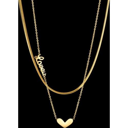 Women Fashion Stainless Steel Letter Heart Pendant Necklace for Women Simple Snake Chain Choker Necklace Jewelry Gifts