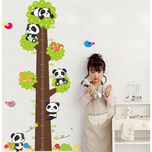 Lovely Baby Pandas Tree Growth Chart Children Height Measure Wall Sticker For Kids Room Kindergarten Home Decor Animal Mural Art