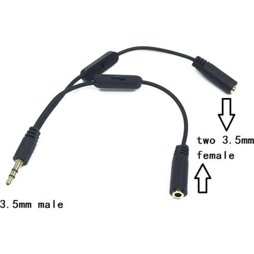 3.5 Jack Splitter Male To 2 Female Jack 3.5mm Stereo Audio Cable Y Splitter Adapter Volume Control Headphone Phone AUX Cable