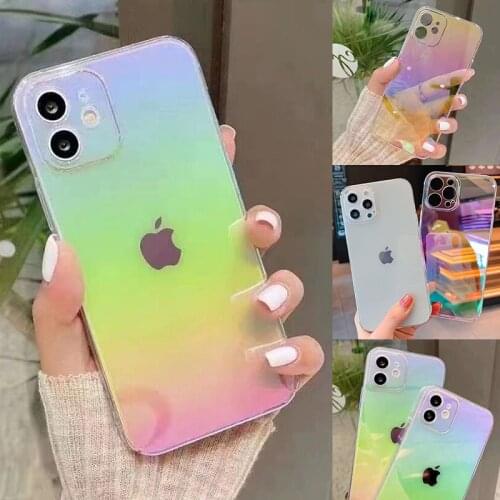 Luxury Aurora Laser Gradient Transparent Phone Case For iphone 12 11 Pro Max 7 8 Plus X XR XS Max SE 2020 Fashion Rainbow Cover