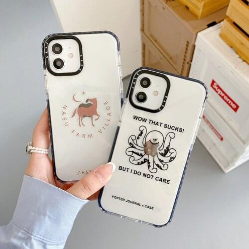 Cute Octopus Cartoon Horse Animal Phone Case For iphone 11 12 Pro Max SE 2020 7 8 Plus 11Pro XS Max X XR Transparent Soft Cover