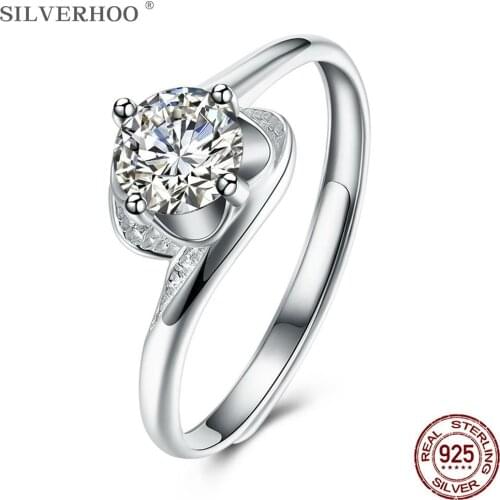 SILVERHOO Sterling 925 Silver Opening Adjustable Rings Women Romantic 5A Cubic Zircon Engagement Ring Fine Jewelry New Arrival