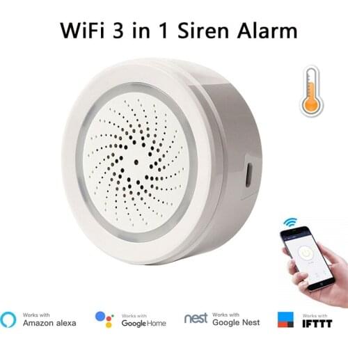 Smart Home Security WiFi Siren Alarm with Temperature and Humidity Sensor APP Remote Control Alexa Google Home Compatible