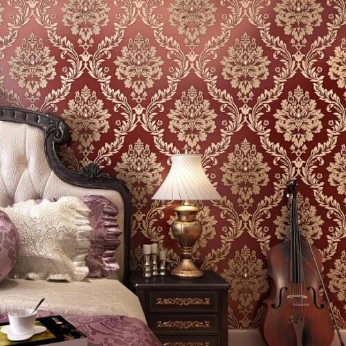 Modern luxury damask Red Floral wallpapers 3D wallpaper roll Embossed Europe style nordic 3D sculpture flower wallcovering