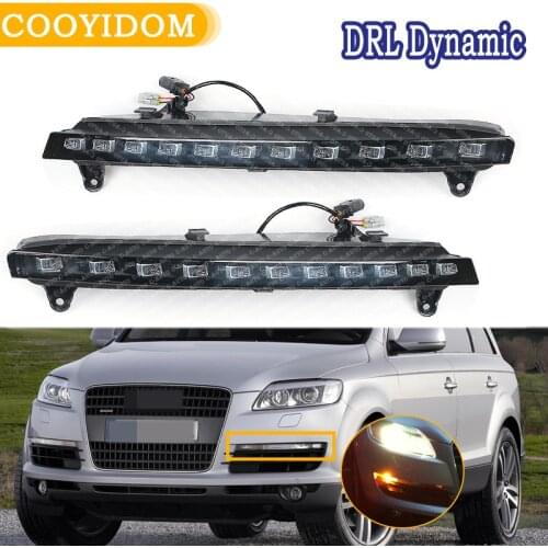 Car LED Left Right DRL Dynamic Daytime Running Lights For Audi Q7 2007 2008 2009 Turn Signal Function Yellow White Car Flashing