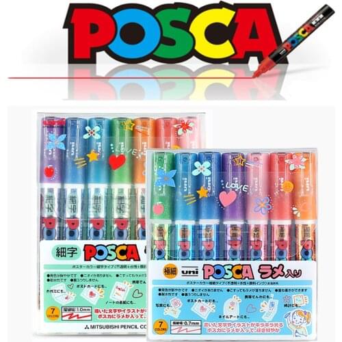 UNI POSCA Marker Pen Set PC-1M/PC-3M Painted Graffiti Poster Design Advertising Pen Pearlescent Stationery