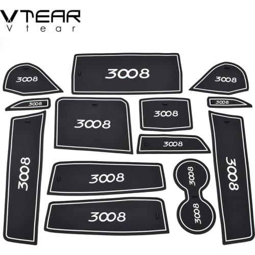 Vtear For Peugeot 3008 3008GT Rubber Mat Door Mat Anti-Slip Cup Pad Interior Decoration Accessories Gate Slot Pad 2020-2017