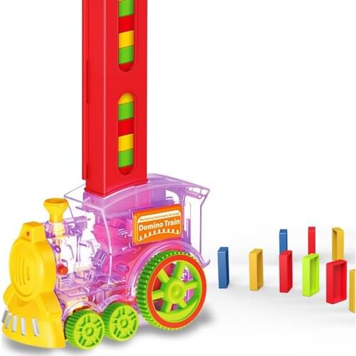 High Quality Plastic Electric Stacking Blocks Rally Automatic Colorful Domino Train Toys With Light Childrens Birthday Gift