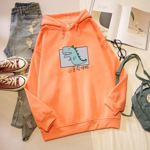 Little Dinosaur Monster Cartoon Graphic Hoodies Women Long Sleeve Kawaii Harajuku Sweatshirt Japanese Pullover Oversized Tops