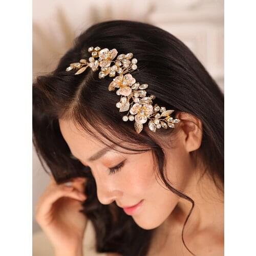Gold Vintage Flower Leaf Hair comb bridal headwear Women Headband Hair clips for hair tiara wedding accessories decoration bride