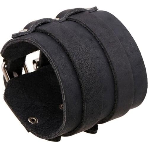 Fashion Punk Wide Bracelet Cuff Black Simple Biker Unisex Wristbands Retro Big Leather Belt Bangle Casual Vintage Hippie Jewelry