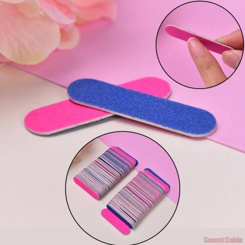 100 Pcs 5cm Mini Nail Files Artificial Nail Sandpaper Disposable Cuticle Remover Buffers Slim Crescent Grit Callus Nail Art Tool
