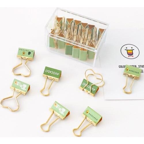 12Pcs/Box Avocado Paper Clips 25mm Fresh Gold Binder Clip Metal Binder Clips Photos Tickets Notes Letter Paper Clip