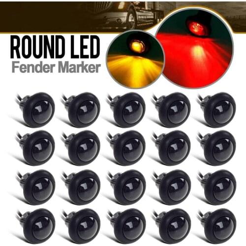 20x Amber/Red 3/4" Round LED Light Marker Clearance Lamp + Grommet Smoke Lens