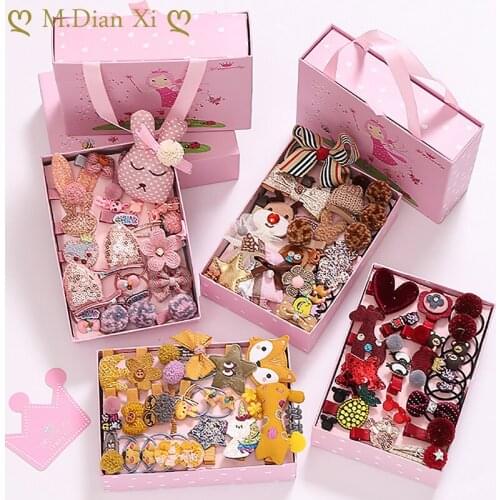 24 Pcs Hair Clip Set Cute Hair Accessories Girl Cartoon Hair Clip Headwear Bow Flower Animal Hairpin Hair Ring Elastic Headdress