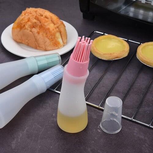 3pcs Portable Silicone Oil Bottle With Brush Baking BBQ Basting Brush Pastry Oil Brush Kitchen Baking Oil Barbecue Tools