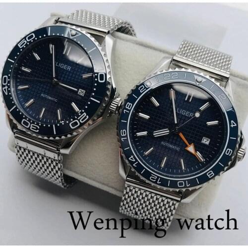 41mm BLIGER Top Casual Business Mechanical Watch Sapphire Crystal Ceramic Bezel Date Luminous Mens GMT Automatic Watch