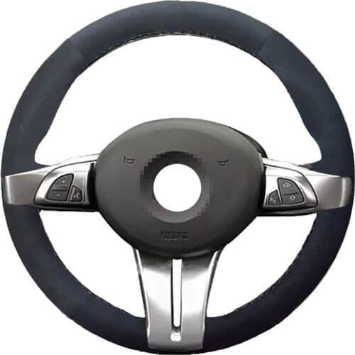 Auto Alcantara Genuine Leather Black Suede Car Steering Wheel Cover for BMW Z4 E85 (Roadster) 2003-2008 E86 (Coupe) 2005-2008