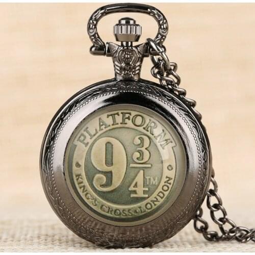 Black/Bronze/Gold/Silver Clock 9 3/4 Platform Kings Cross Quartz Pocket Watch Necklace Chain FOB Watch Pendant Art Collectibles