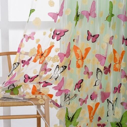 Butterfly Print Sheer Window Panel Curtains Room Divider For Living Room Bedroom Kitchen Room Decoration Curtains