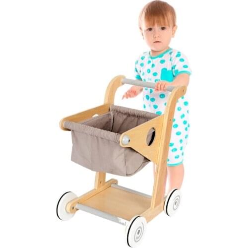 Wooden Childrens Simulation Supermarket Shopping Cart Boys and Girls Play House Wooden Toddler Stroller Toy Set Candy Cart