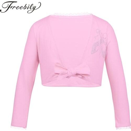 Children Girl Classic Long Sleeve Front Knot Cotton Wrap Top Girls Ballet Dance Cardigan Autumn Winter Ballerina Kids Dance Wear